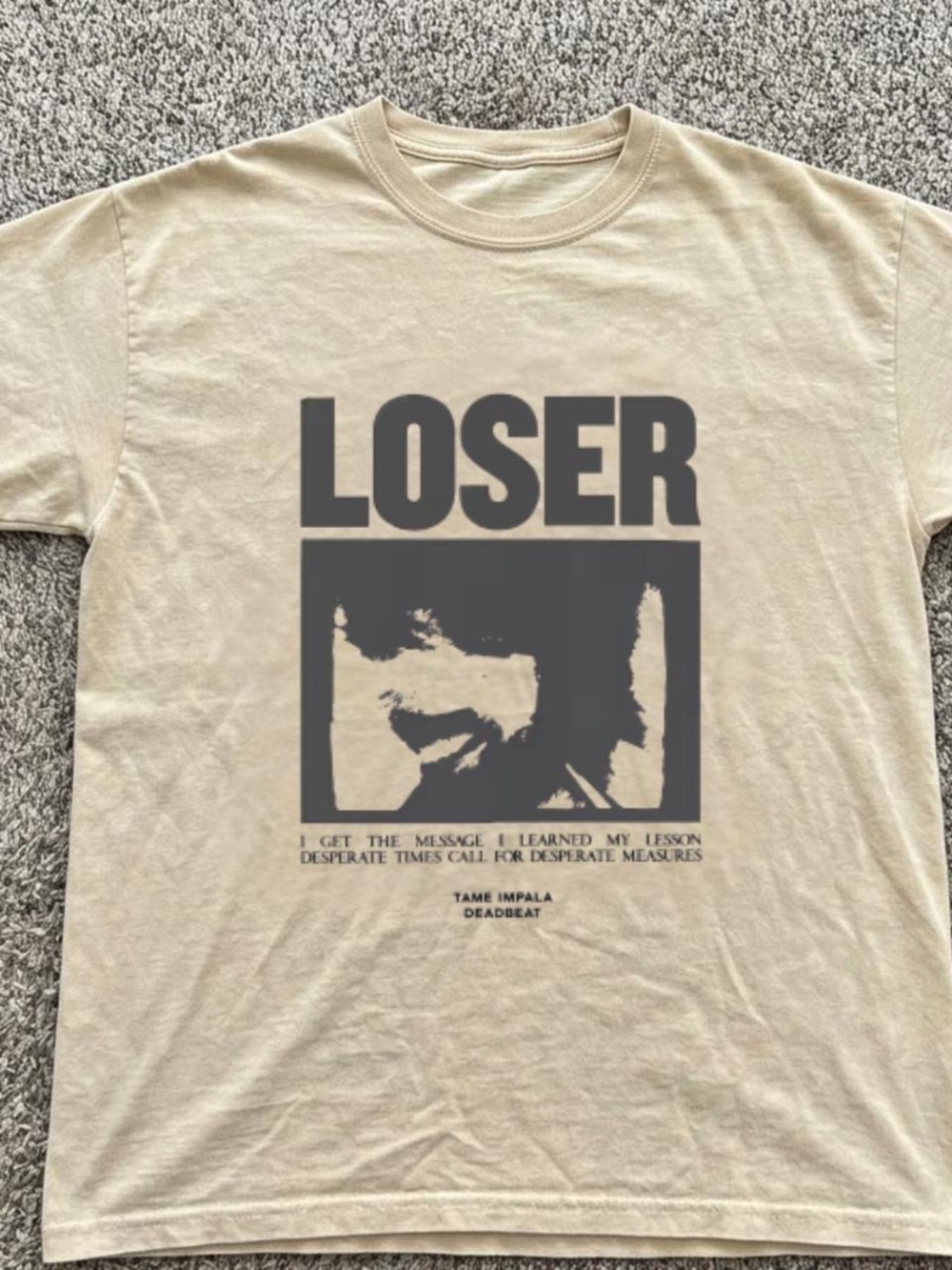 Gildan Beige Tee with Gray 'LOSER' Graphic